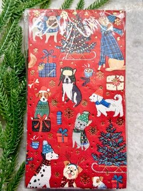 New Clementine Paper Christmas Dogs Red Paper Buffet Guest Napkins 40ct.